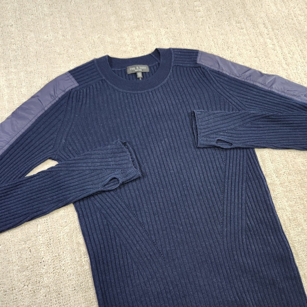 Rag And Bone Sweater Women XS Merino Wool Ribbed Cammando Blue New York